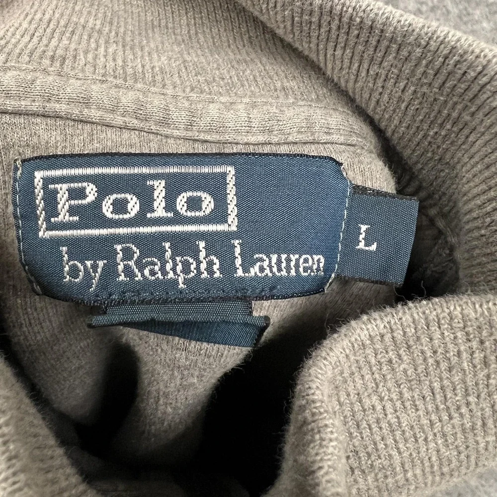 Polo Ralph Lauren Sweater Mens L Gray Mock Neck 1/4 Zip Pullover Preppy Casual